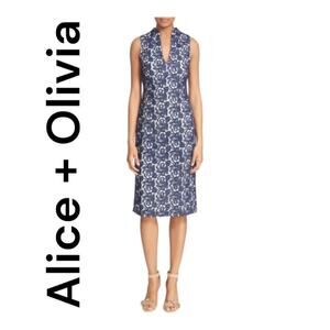 Alice + Olivia womens 4 small Jacki V neck lace dress navy blue with rose new